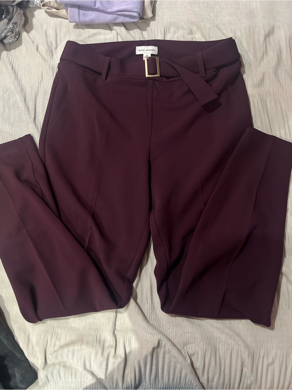 Soho Apparel Plum Belted Tailored Pants